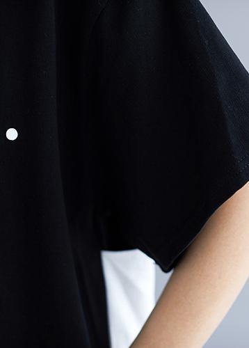Natural Black Patchwork Cotton Quilting Clothes Side Open Long Summer Dress