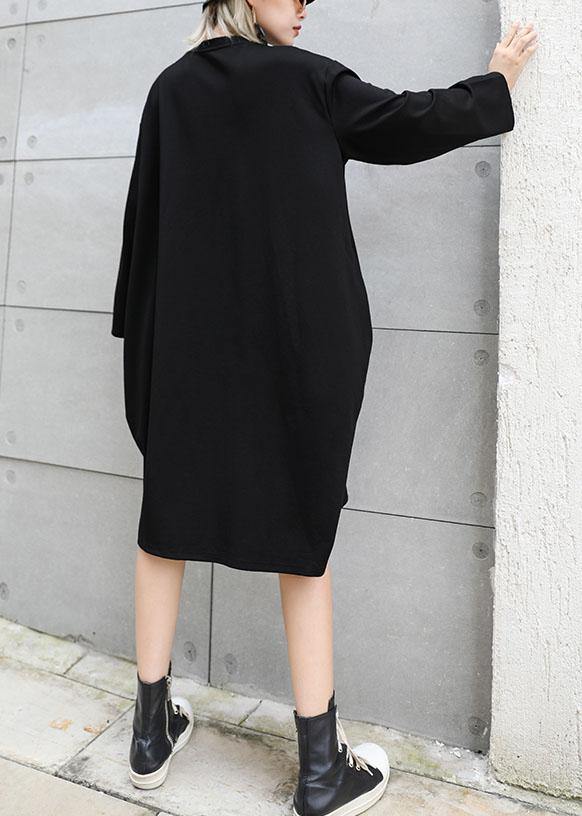 Natural Black Prints Cotton Tunic Dress Zippered Dresses Fall Dresses