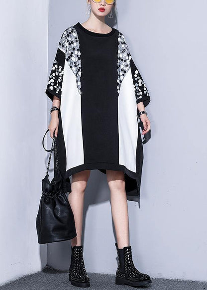 Natural Black White Patchwork Cotton Clothes Sequined Clothing Summer Tops
