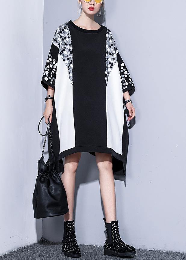 Natural Black White Patchwork Cotton Clothes Sequined Clothing Summer Tops
