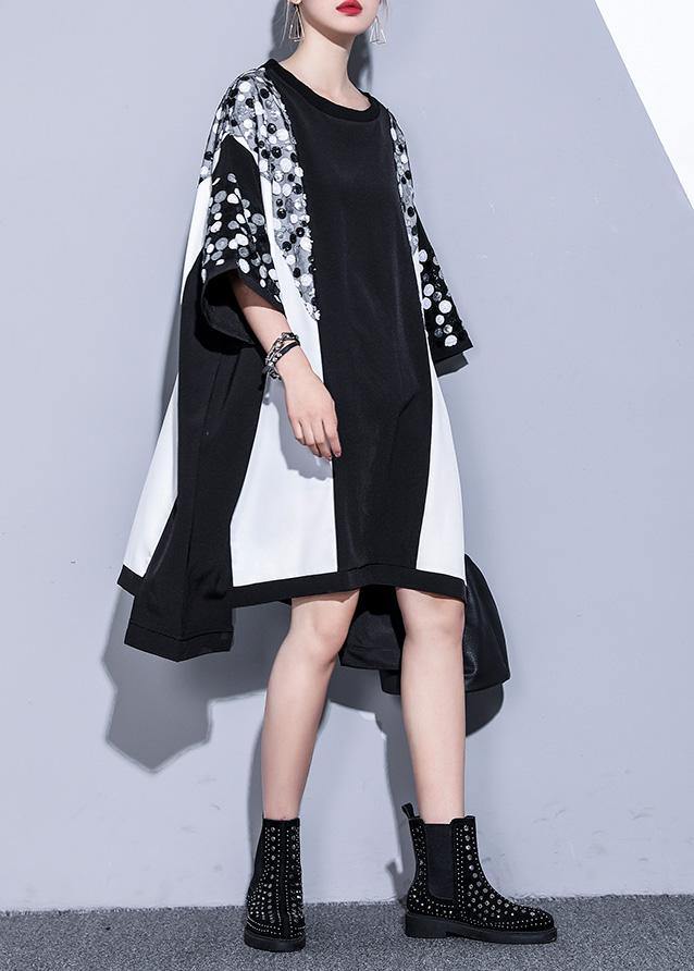 Natural Black White Patchwork Cotton Clothes Sequined Clothing Summer Tops
