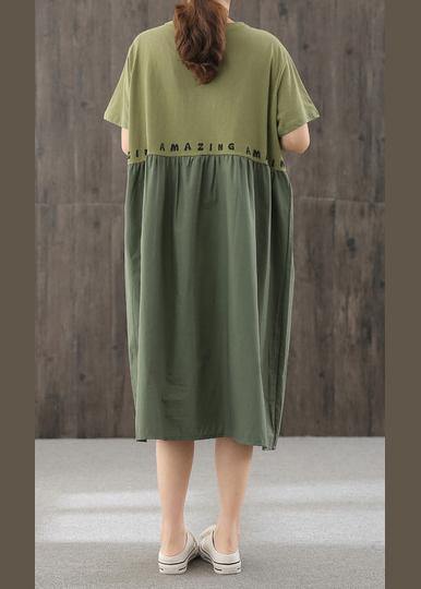 Natural Blackish Green Dress O Neck Patchwork Dress