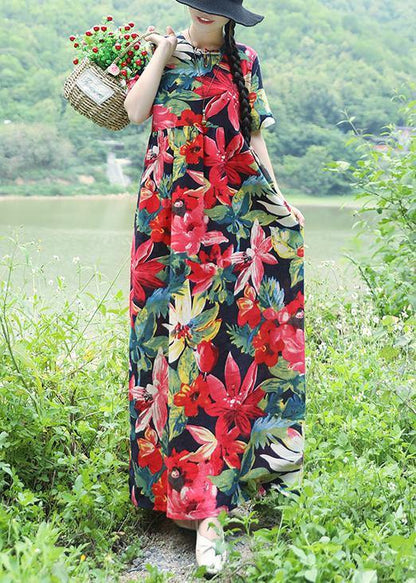 Natural Blue Linen Clothes Fine Shirts Prints Maxi Summer Dresses