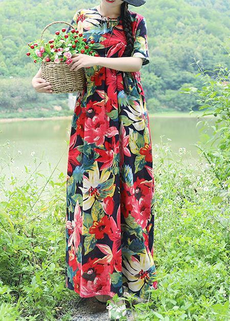 Natural Blue Linen Clothes Fine Shirts Prints Maxi Summer Dresses
