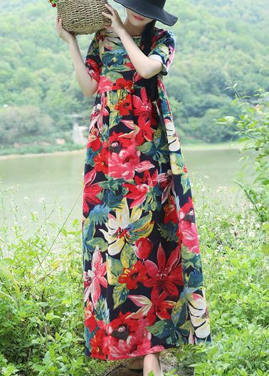 Natural Blue Linen Clothes Fine Shirts Prints Maxi Summer Dresses
