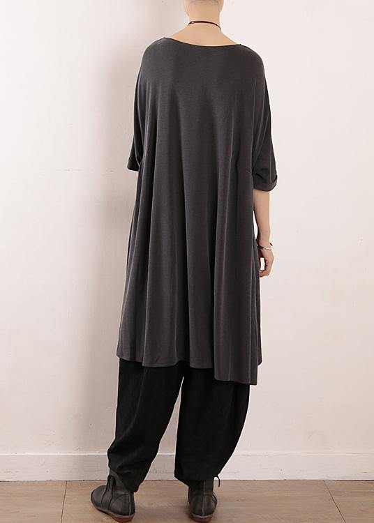 Natural Blue Short Sleeve Silk Tunics O Neck Art Dress