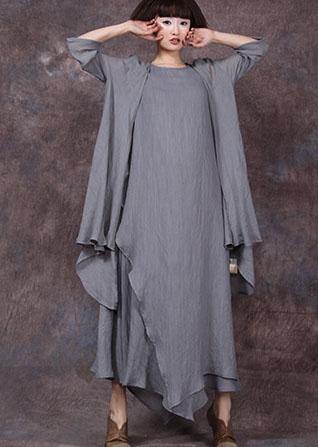 Natural Bracelet Sleeved Linen Clothes Shirts Gray Cardigan Summer