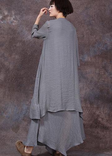 Natural Bracelet Sleeved Linen Clothes Shirts Gray Cardigan Summer