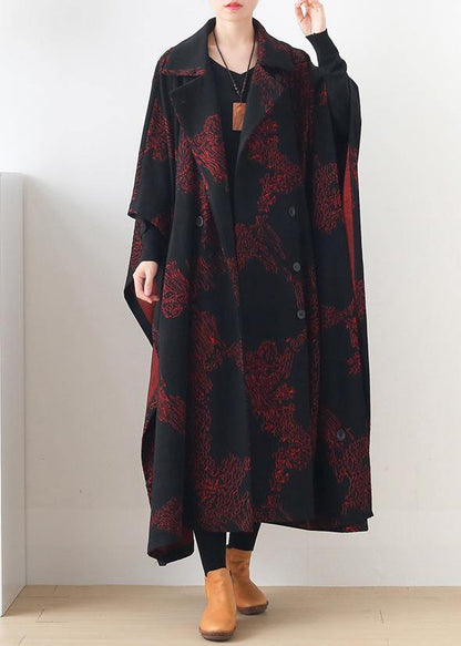 Natural Burgundy Print Clothes for Notched Asymmetric Outwears
