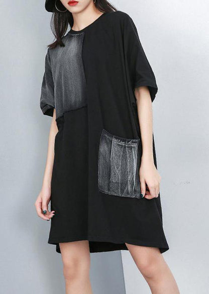 Natural Cotton Clothes Fine Summer Round Neck Half Sleeve Dress