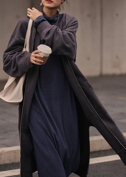 Natural Dark Gray Tunic Coat Hooded Side Open Coats