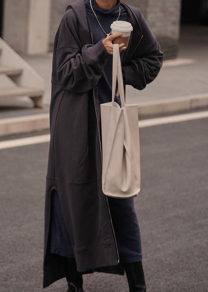 Natural Dark Gray Tunic Coat Hooded Side Open Coats