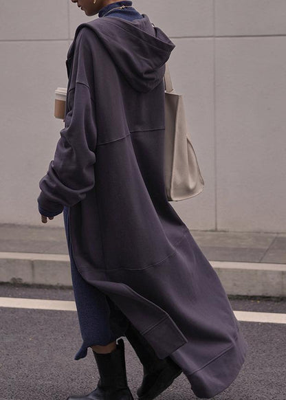 Natural Dark Gray Tunic Coat Hooded Side Open Coats