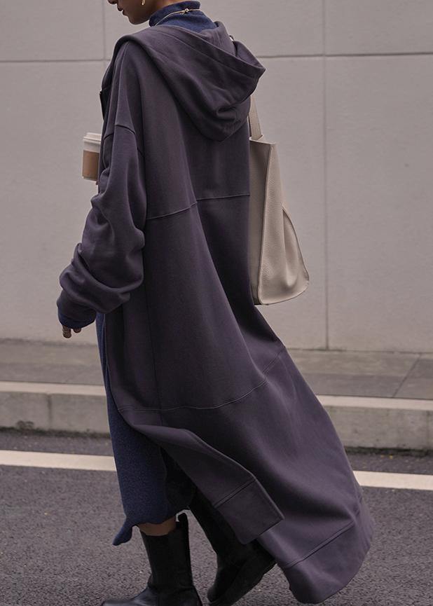 Natural Dark Gray Tunic Coat Hooded Side Open Coats