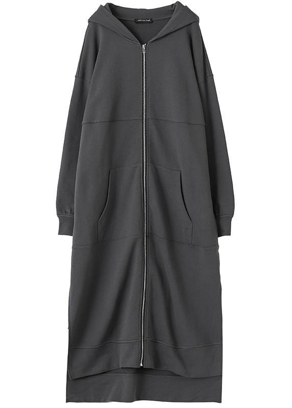 Natural Dark Gray Tunic Coat Hooded Side Open Coats