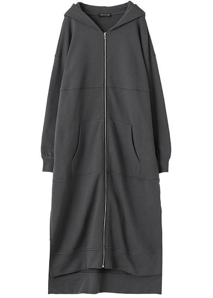 Natural Dark Gray Tunic Coat Hooded Side Open Coats