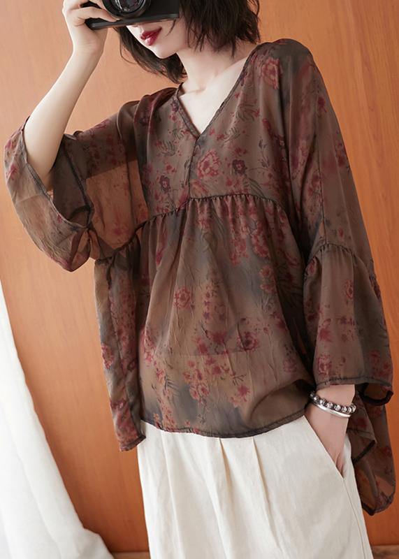 Natural Clothes for V Neck Asymmetric Summer Blouses