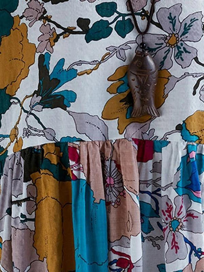 Natural Cotton Clothes O Neck Cinched Maxi Dress