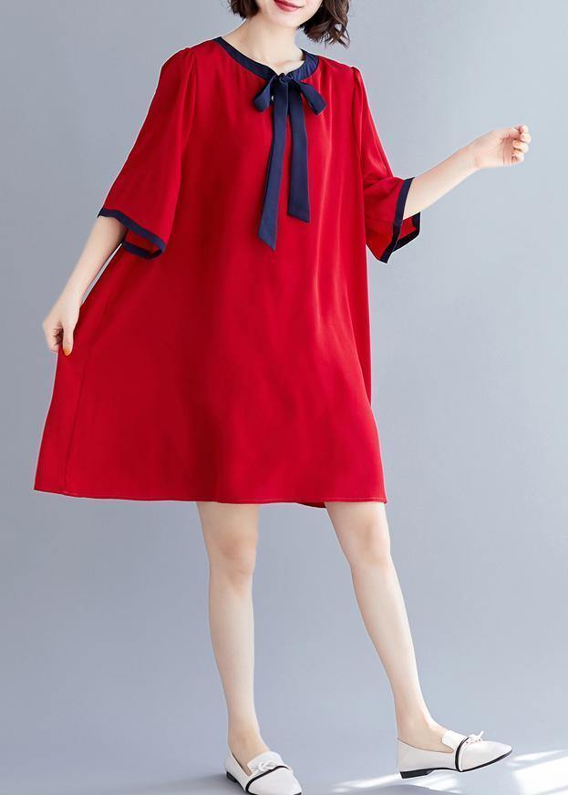 Natural Half Sleeve Chiffon Clothes for Neckline Red a Line Dresses Summer