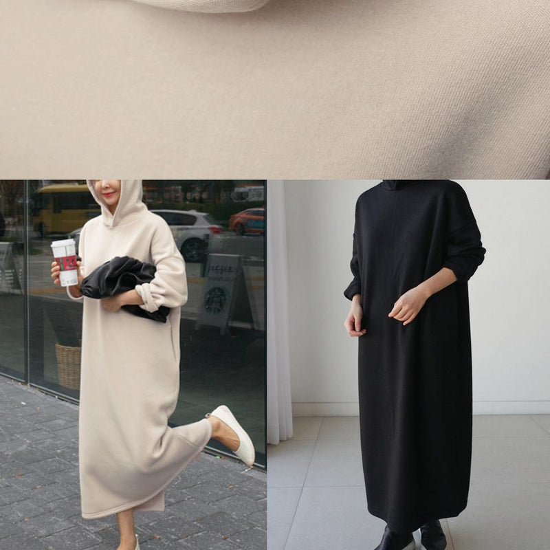 Natural Hooded Batwing Sleeve Cotton Tunics Runway Black Long Dresses