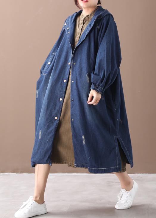 Natural Hooded Hole Outfit Denim Blue Silhouette Coats