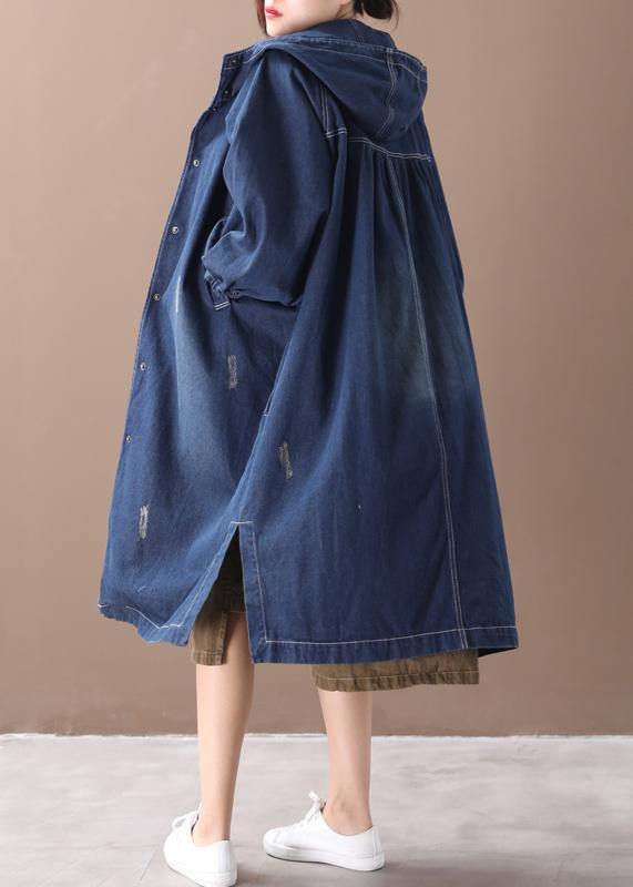 Natural Hooded Hole Outfit Denim Blue Silhouette Coats