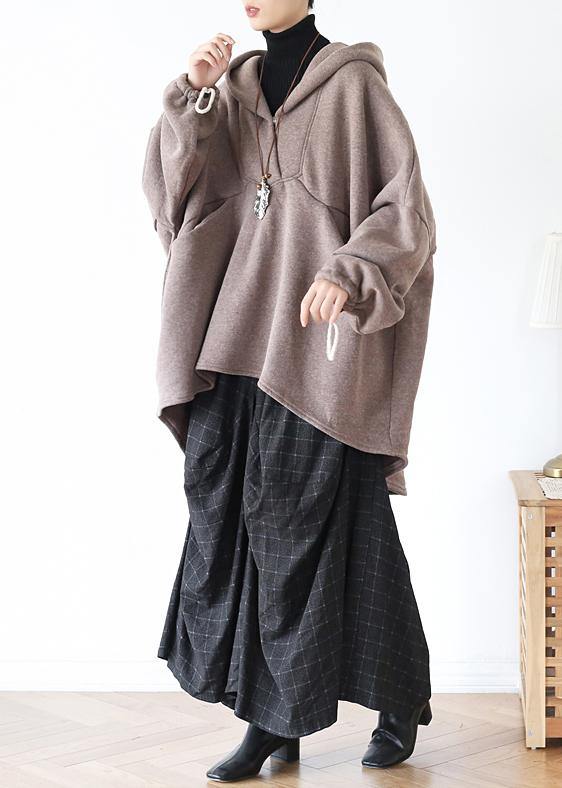 Natural Hooded Patchwork Blouse Cotton Khaki Blouse