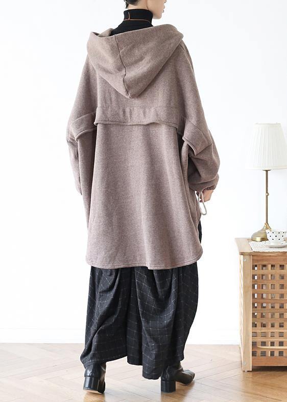 Natural Hooded Patchwork Blouse Cotton Khaki Blouse