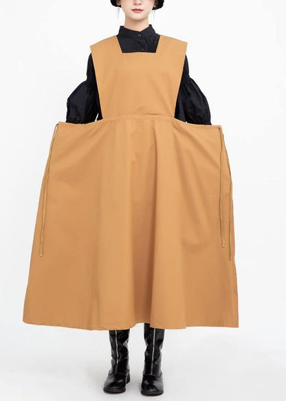 Natural Khaki Cotton Clothes Drawstring Cotton Robes Sleeveless Dress