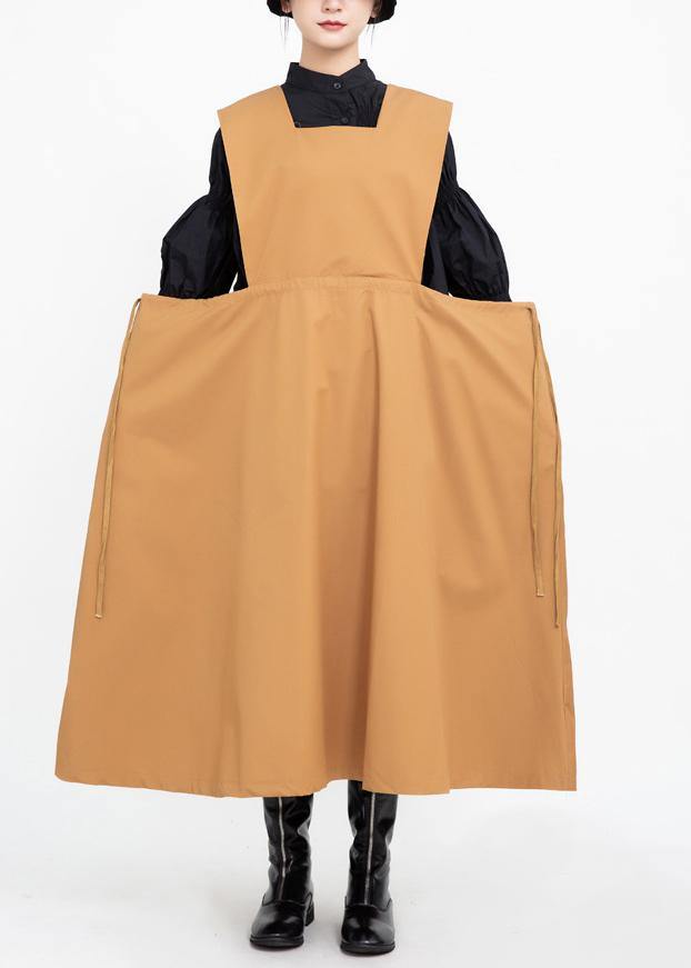 Natural Khaki Cotton Clothes Drawstring Cotton Robes Sleeveless Dress