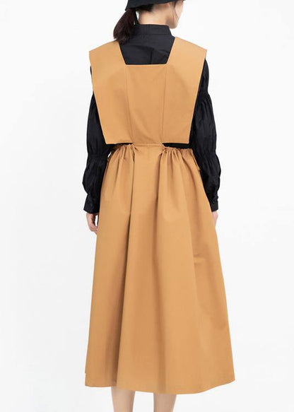 Natural Khaki Cotton Clothes Drawstring Cotton Robes Sleeveless Dress