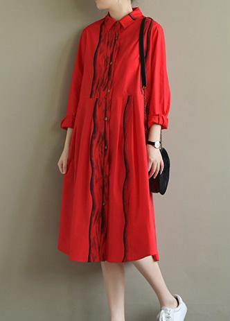 Natural Lapel Button Down Cotton Tunic Work Outfits Red Striped Dresses Summer