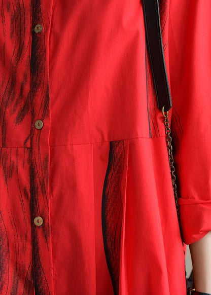 Natural Lapel Button Down Cotton Tunic Work Outfits Red Striped Dresses Summer