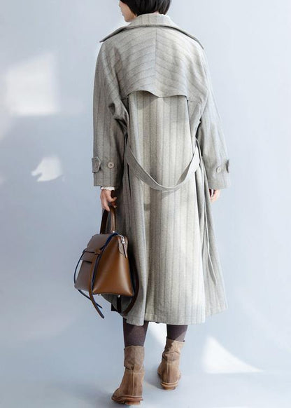Natural Lapel Collar Tie Waist Clothes for Gray Baggy Coat