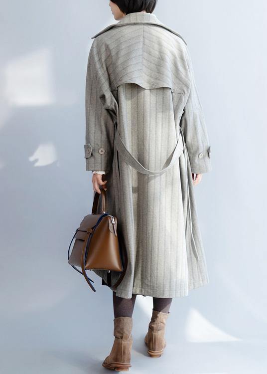 Natural Lapel Collar Tie Waist Clothes for Gray Baggy Coat