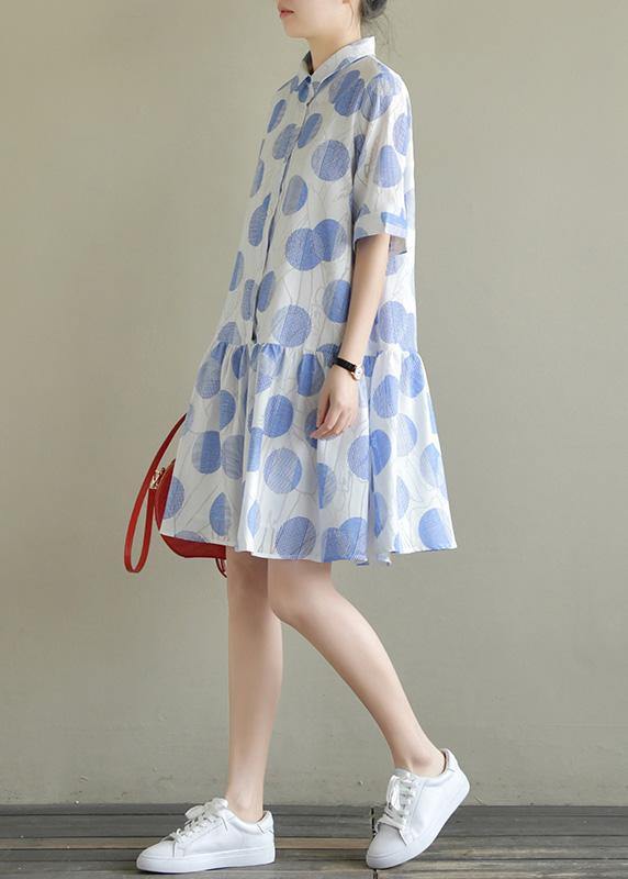 Natural Lapel Half Sleeve Chiffon Quilting Dresses Inspiration Blue Dotted Dress Summer
