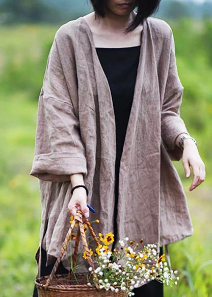 Natural Linen Top Silhouette Pure Color Lacing Long Sleeve Coat