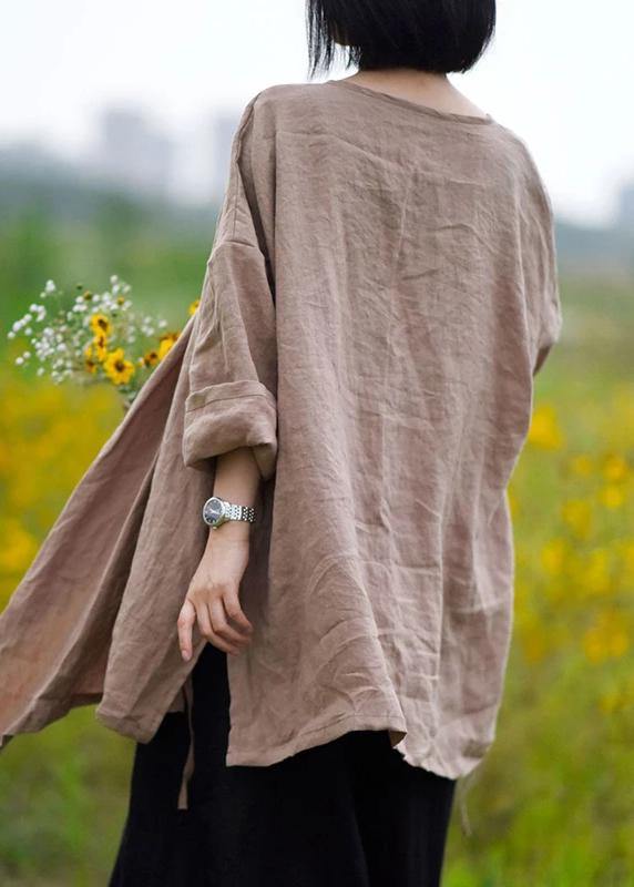 Natural Linen Top Silhouette Pure Color Lacing Long Sleeve Coat