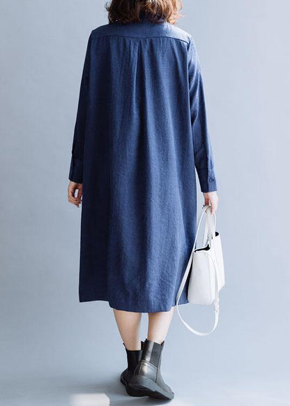 Natural Navy Tunics Lapel Patchwork Art Fall Dresses