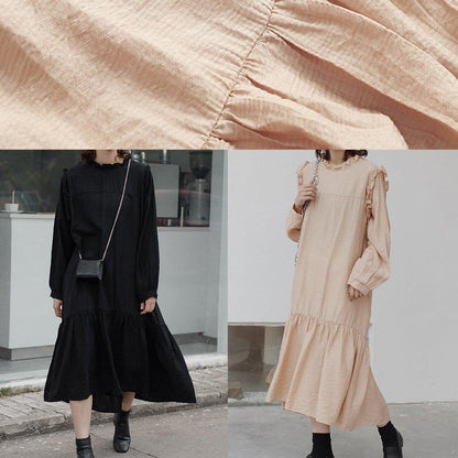 Natural Nude Cotton Clothes Ruffles Art Stand Collar Dress