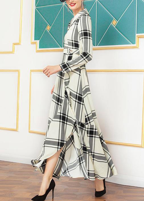 Natural Nude Plaid Cotton Quilting Clothes Asymmetric Hem Dresses Winter Dress
