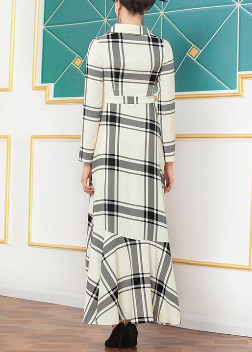 Natural Nude Plaid Cotton Quilting Clothes Asymmetric Hem Dresses Winter Dress