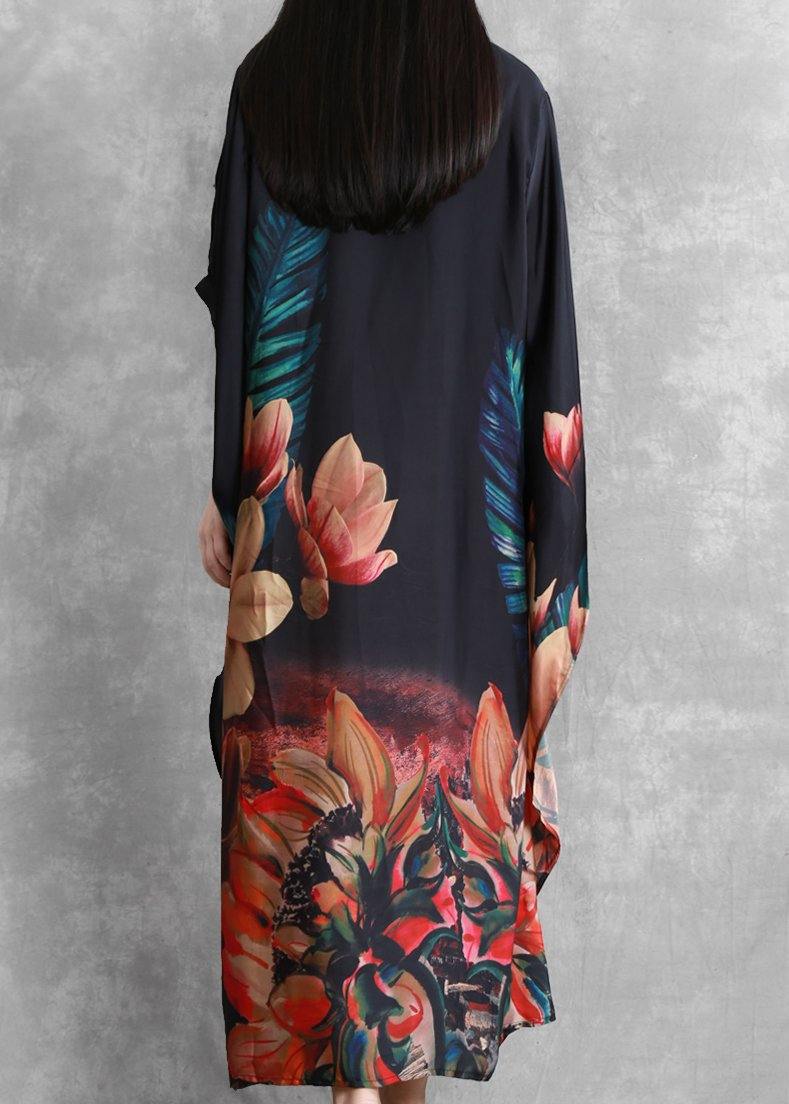 Natural O Neck Batwing Sleeve Summer Dresses Black Print Dresses