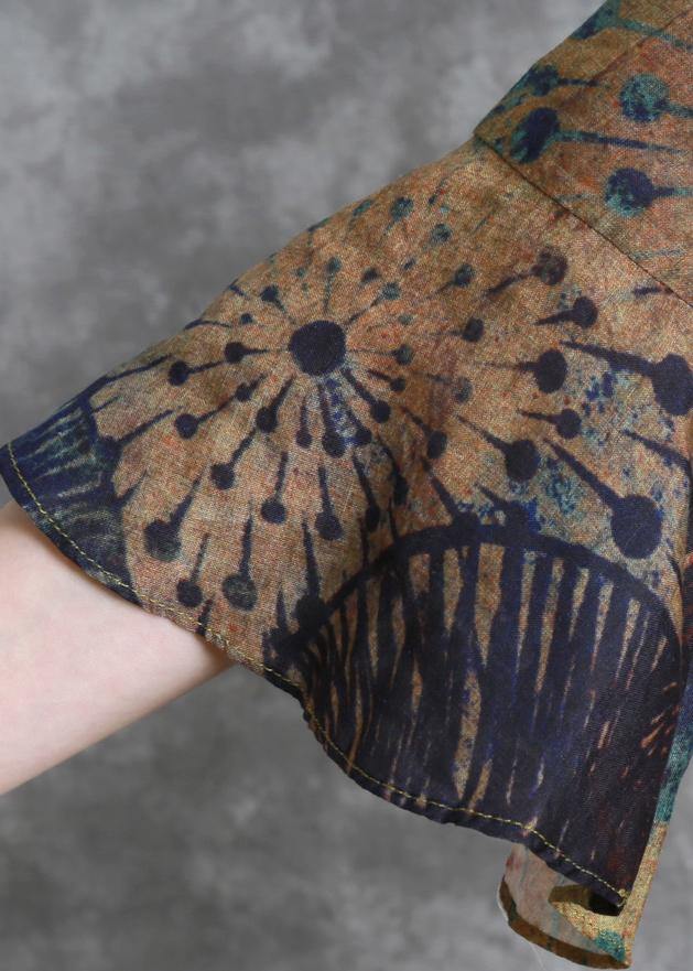 Natural O Neck Butterfly Sleeve Clothes for Sewing Chocolate Print Dresses