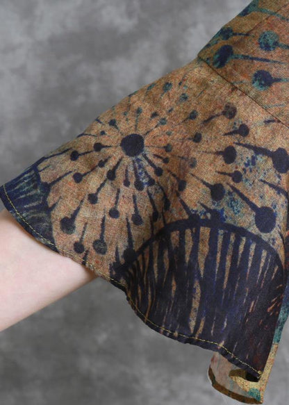 Natural O Neck Butterfly Sleeve Clothes for Sewing Chocolate Print Dresses