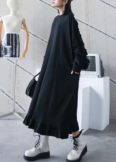 Natural O Neck Ruffles Quilting Dresses Work Black Maxi Dresses