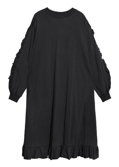 Natural O Neck Ruffles Quilting Dresses Work Black Maxi Dresses