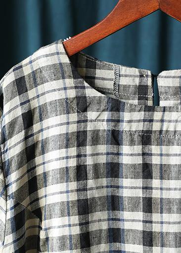 Natural O Neck Drawstring Summer Tunics for Shape Black Plaid Top