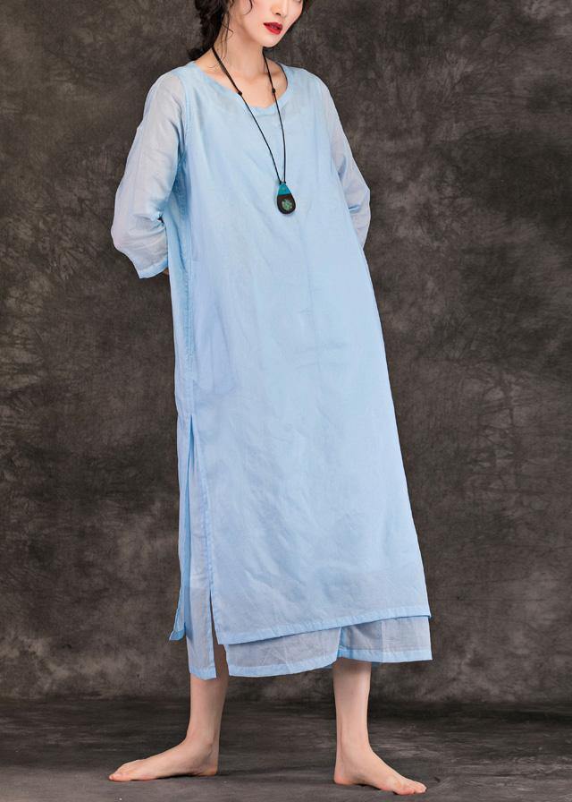 Natural O Neck Half Sleeve Cotton Tunics Work Light Blue Traveling Dress Summer