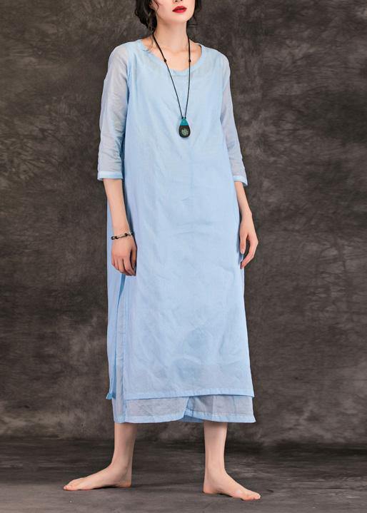 Natural O Neck Half Sleeve Cotton Tunics Work Light Blue Traveling Dress Summer